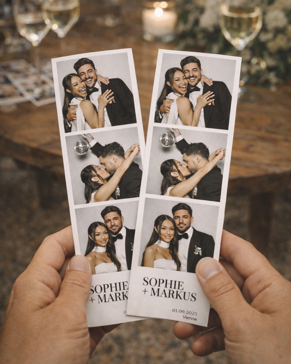 Hochzeits-Fotostreifen von Sophie und Markus — personalisierte Sofortdrucke der evibox